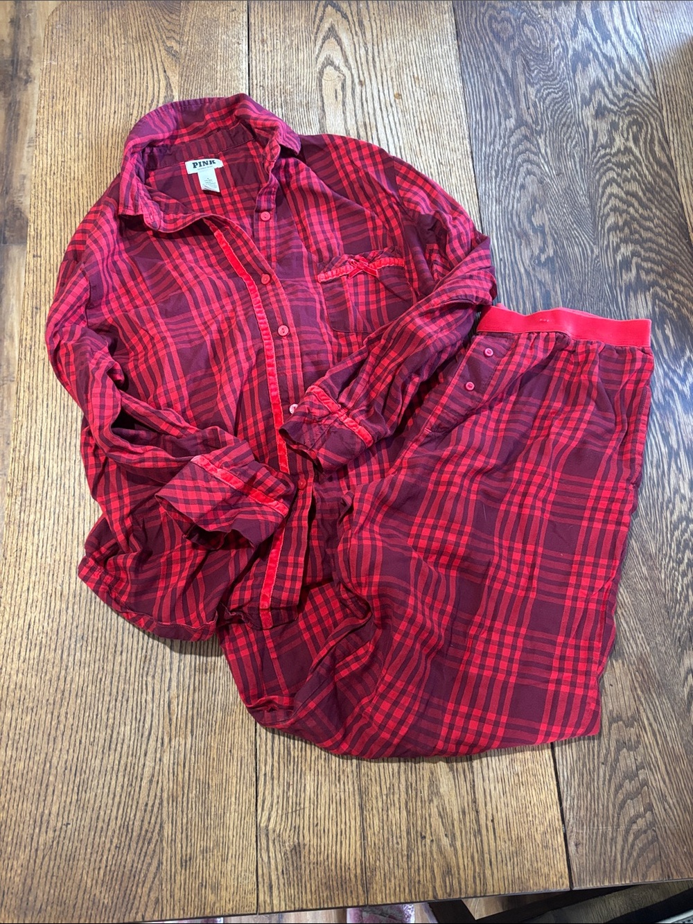PINK Victoria's Secret Red Plaid Button-Up Pajama Set